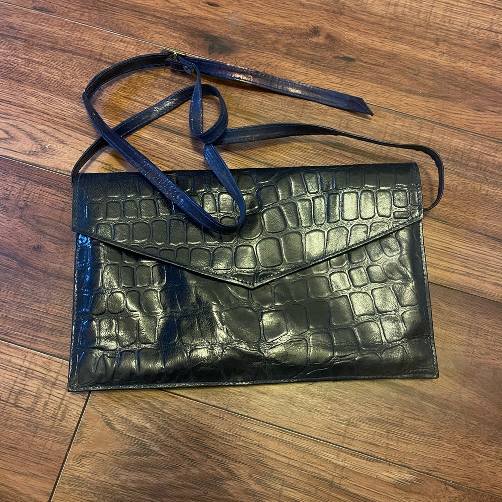 Vintage Blue Crocodile-Embossed Clutch